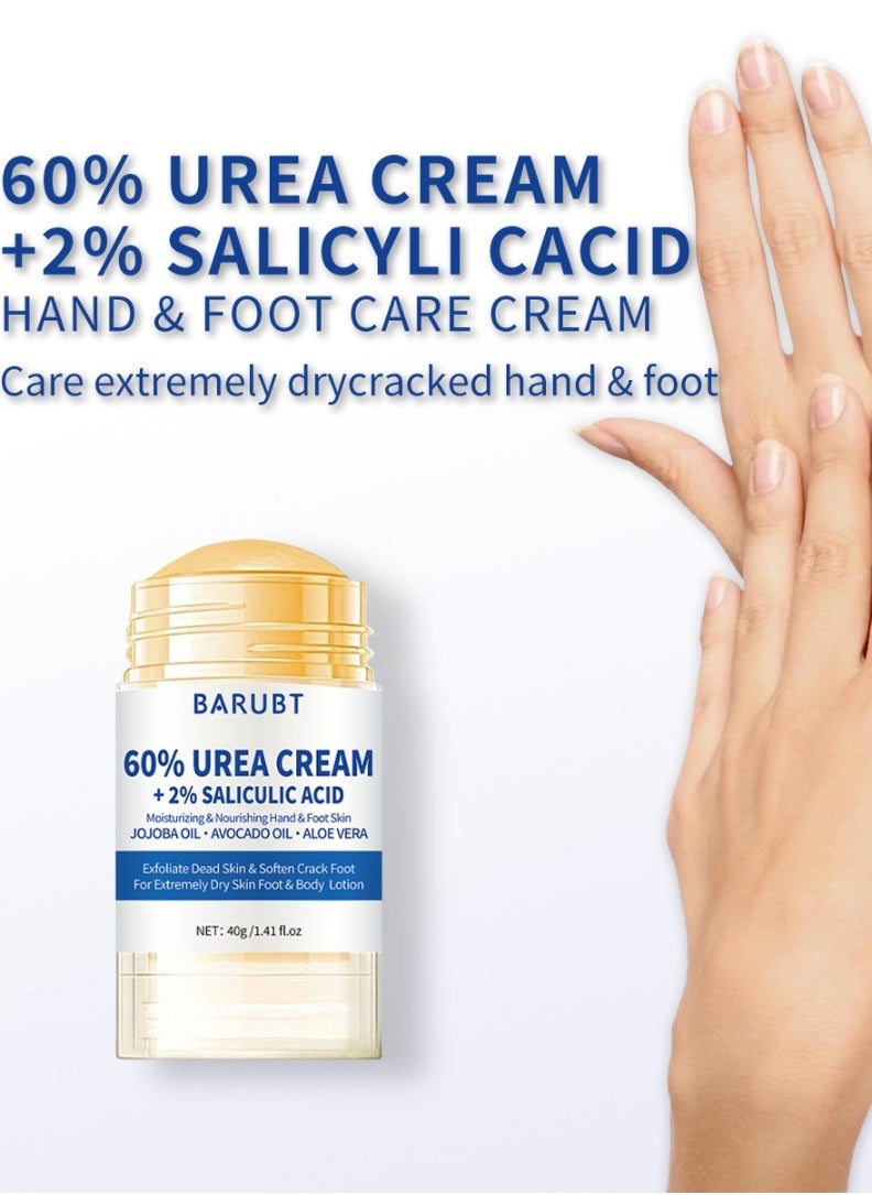 60% Urea Cream + 2% Salicylic Acid Urea Cream for Dry Cracked Feet and Hands Heels Knees Elbows Hands Repair Treatment Balm Dead Skin Remover and Toenails Softener Moisturizer and Corns Callus Remover Stick Cream 40g