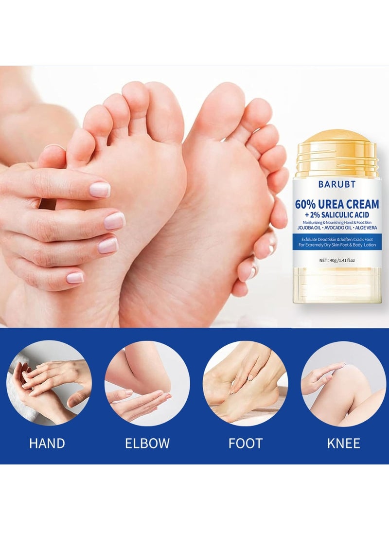 60% Urea Cream + 2% Salicylic Acid Urea Cream for Dry Cracked Feet and Hands Heels Knees Elbows Hands Repair Treatment Balm Dead Skin Remover and Toenails Softener Moisturizer and Corns Callus Remover Stick Cream 40g