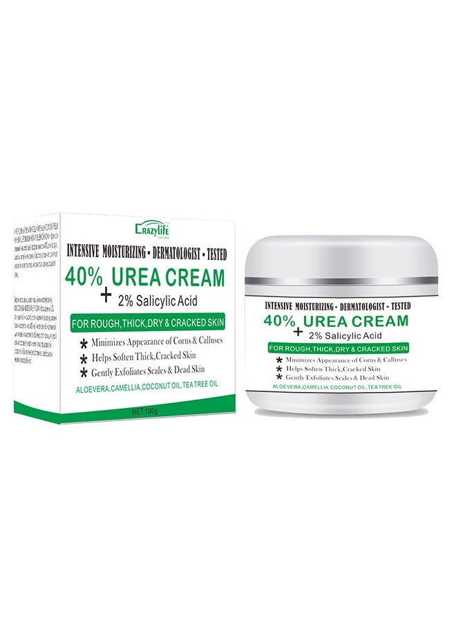 40% Urea Cream and 2% Salicylic Acid, Moisturizing Hand and Foot Cream for Chapped Chapped Hands, Softening and Thickening of the Skin, Hand and Foot Exfoliation Moisturizing Cream - 100g ﻿