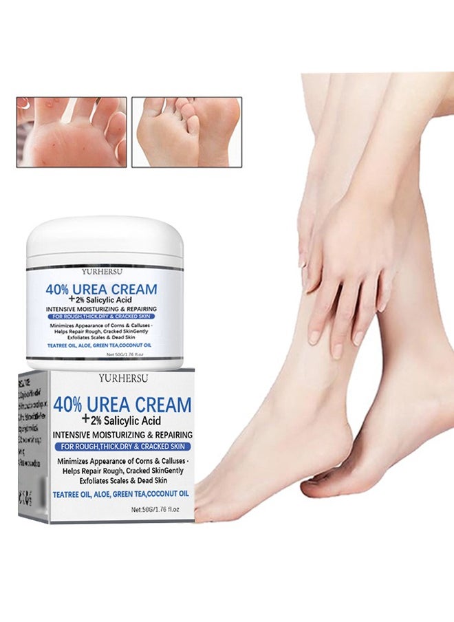 40% UREA CREAM+2% Salicylic Acid，Callus Remover Hand Cream Foot Cream For Dry Cracked Feet, Hands, Heels, Elbows, Nails, Knees, Intensive Moisturizes & Softens Skin, Exfoliates Dead Skin-50g