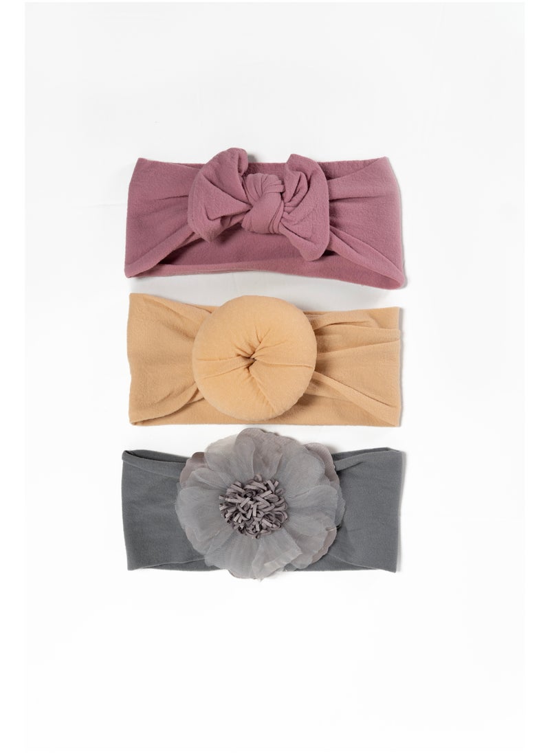 Bambimici - Aya Assorted Cute Soft Turban for Babies - Grey, Dark Pink, Yellow