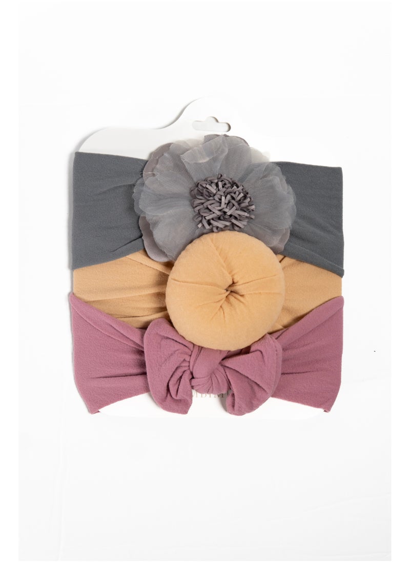 Bambimici - Aya Assorted Cute Soft Turban for Babies - Grey, Dark Pink, Yellow