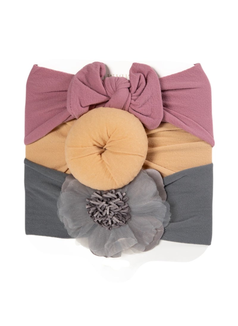 Bambimici - Aya Assorted Cute Soft Turban for Babies - Grey, Dark Pink, Yellow