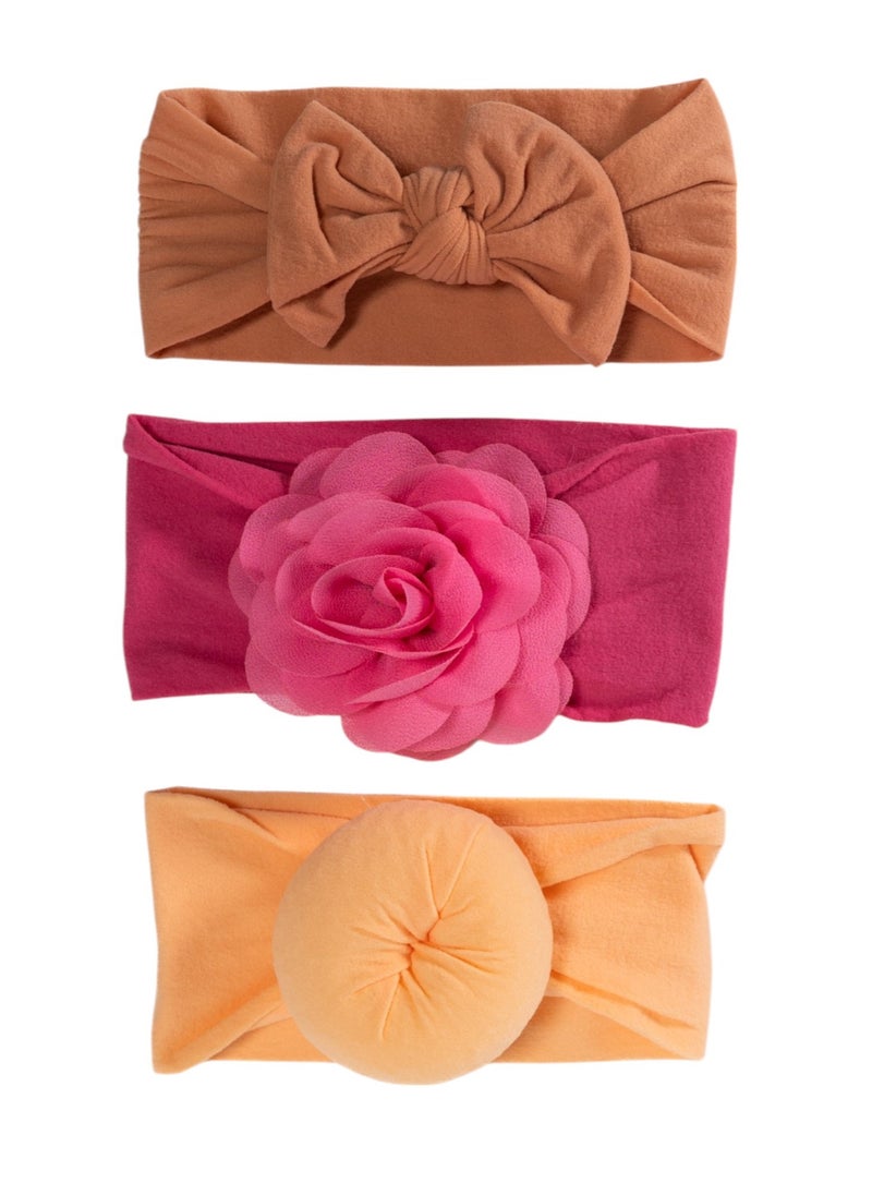 Bambimici - Aya Assorted Cute Soft Turban for Babies - Pink, Orange, Mustard Yellow