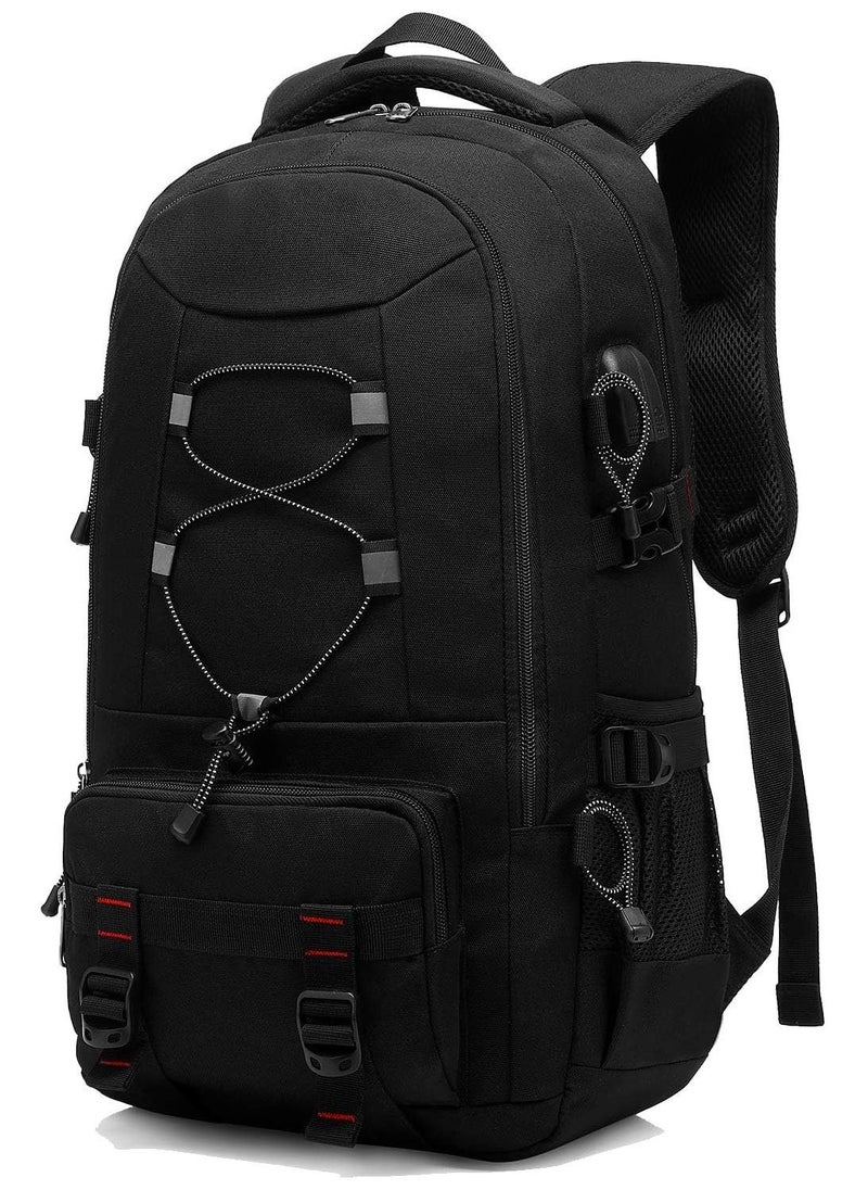 Travel Backpack, 45L Hiking Backpacks Water Resistant Multi-functional Trekking Rucksack Travel Laptop Backpack Mens Fits 17.3 Inch Computer for Camping Climbing Cycling, Black