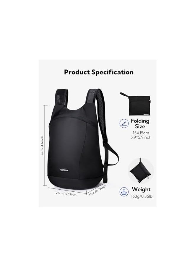 WATERFLY Ultralight Foldable Backpack 15 L: Small Packable Hiking Backpack Lightweight Thin Backpack Sporty Daypack Daypack for Outdoor Hiking City Trip Men Women