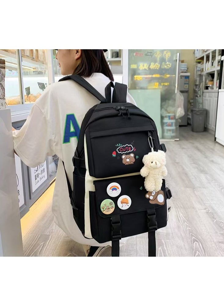 5 Pcs adult Backpack School Bags Set Backpacks with Pendant Lunch Bag Pencil Case Handbag Coin Purse for Teen Girls School Backpack