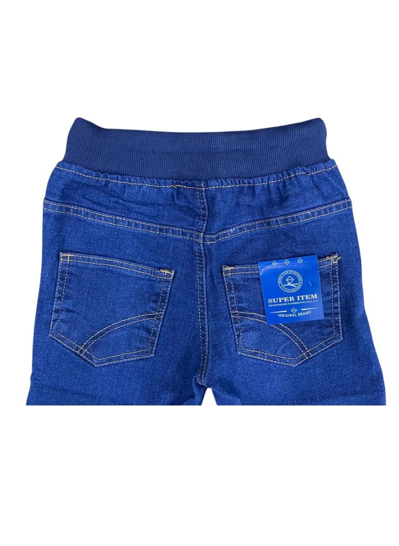 Kids Denim Elasticated Waist Joggers Pants With Open Hem