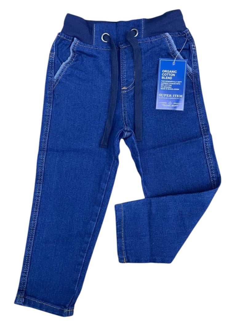 Kids Denim Elasticated Waist Joggers Pants With Open Hem