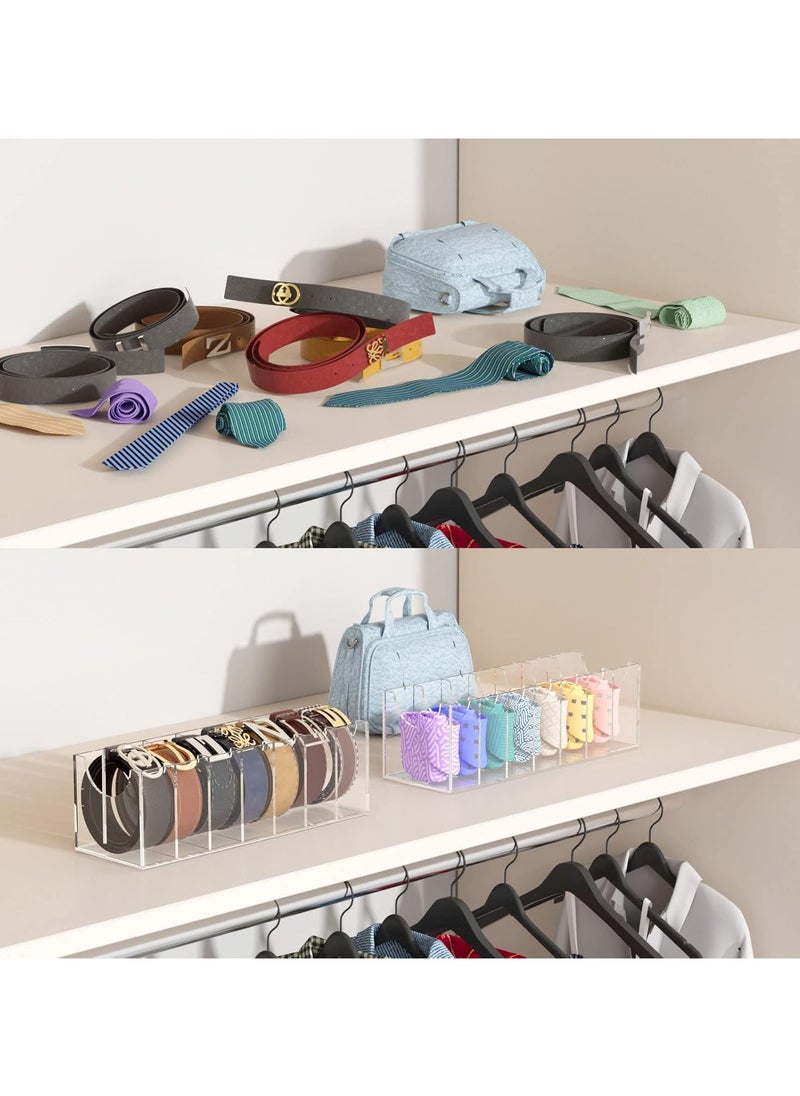 Belt Organizer, Acrylic 7 Compartments Belt Container Storage Holder, Clear Belt Display Case for Closet Tie and Bow Tie