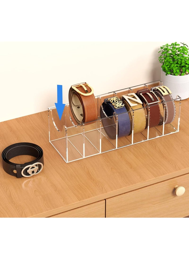 Belt Organizer, Acrylic 7 Compartments Belt Container Storage Holder, Clear Belt Display Case for Closet Tie and Bow Tie