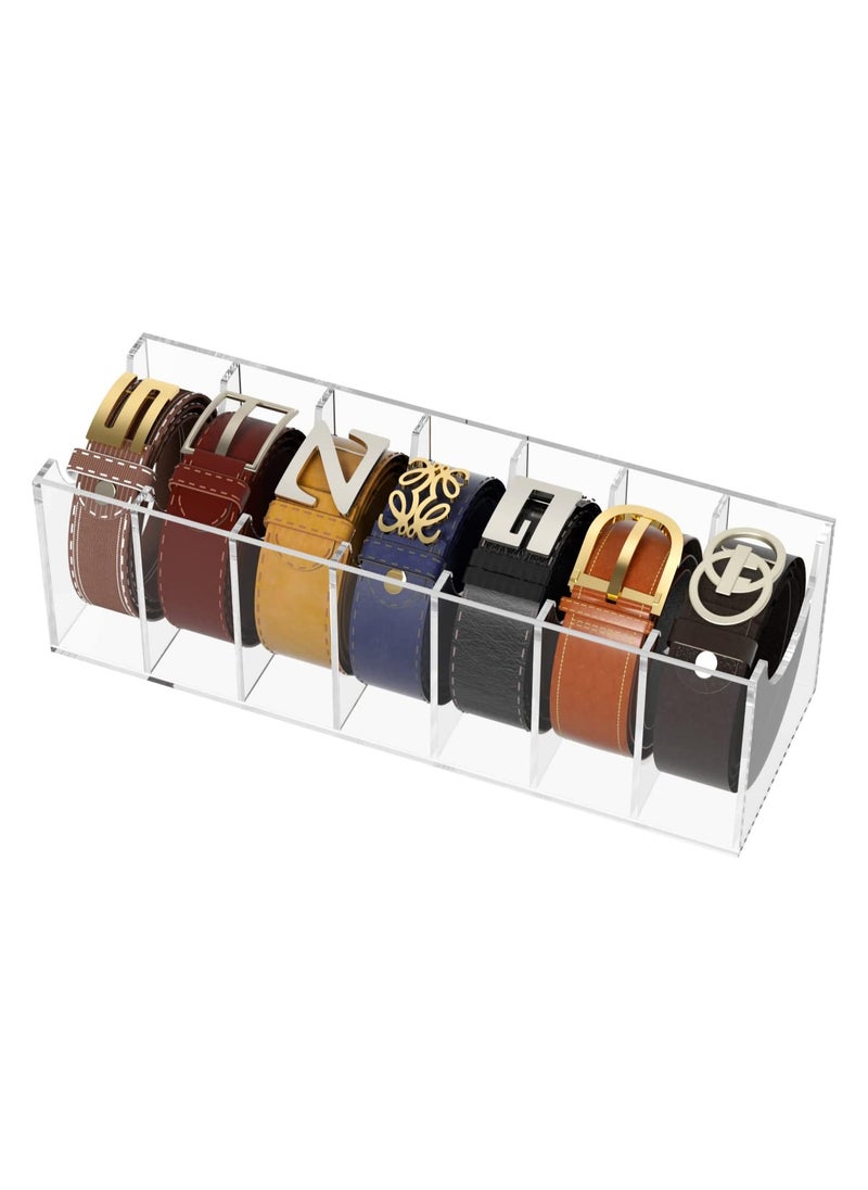 Belt Organizer, Acrylic 7 Compartments Belt Container Storage Holder, Clear Belt Display Case for Closet Tie and Bow Tie