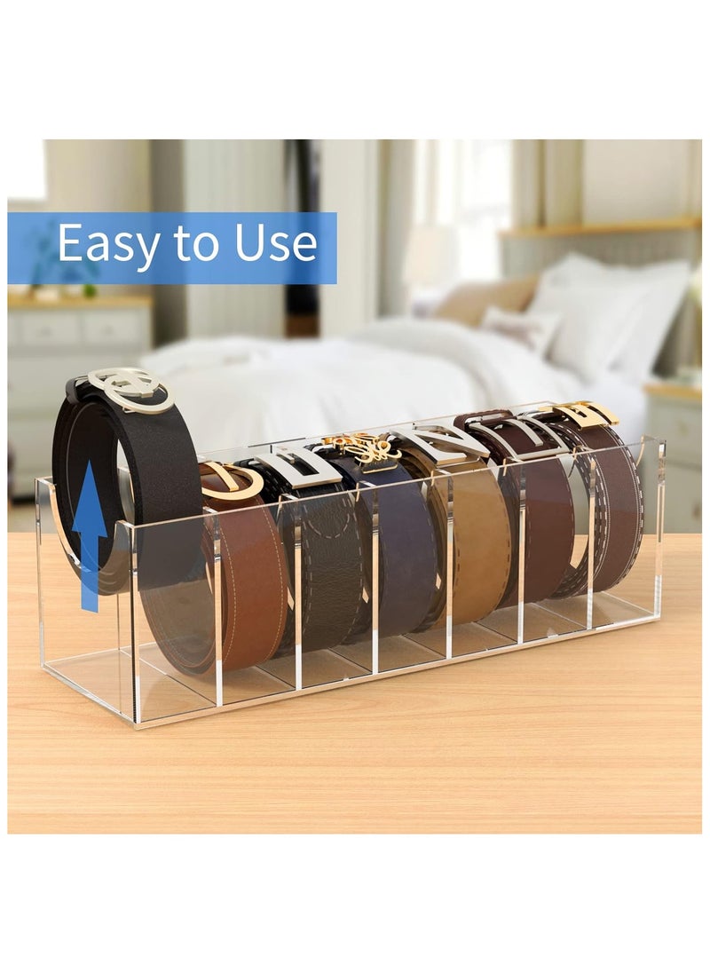 Belt Organizer, Acrylic 7 Compartments Belt Container Storage Holder, Clear Belt Display Case for Closet Tie and Bow Tie