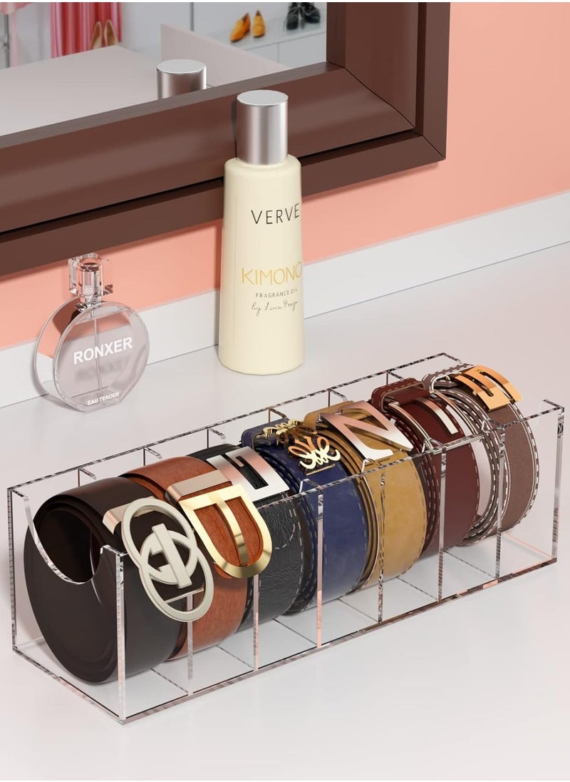 Belt Organizer, Acrylic 7 Compartments Belt Container Storage Holder, Clear Belt Display Case for Closet Tie and Bow Tie