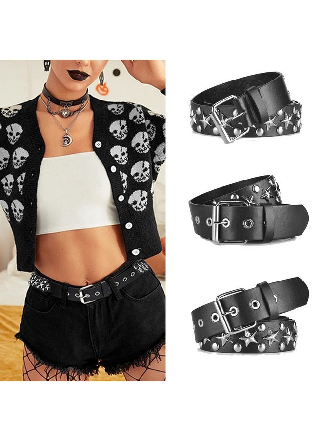 Studded Belt Women Y2K Spike Star Belts Star Black Girl Woman Stud Punk Waist Belt For Halloween Cosplay