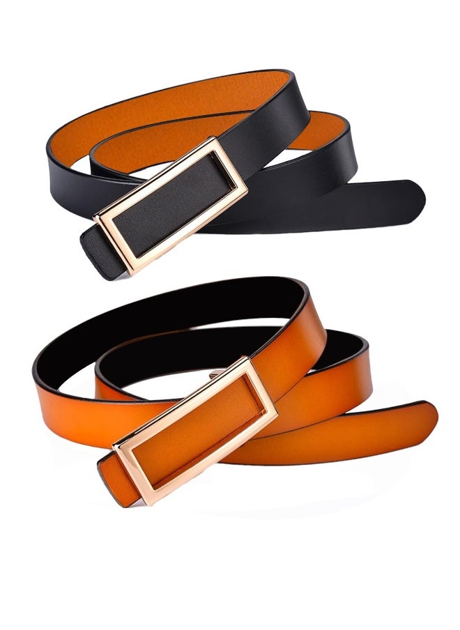 Reversible Leather Belt for Women, 2 Pack Fashion Belts with Gold Buckle, Women's Belt for Jeans, Dress, Pants, 2.3CM (0.9'') Width, Black and Brown