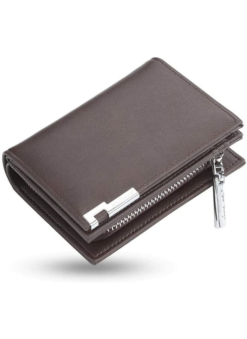 Wallet for Men Durable Bifold Mens Wallets with Window RFID Blocking Credit Card Holder Wallet with Zipper coin purse and 15 Card Slots, Brown, Wallet and Card Holder Dual Function,Small,Rfid Wallet