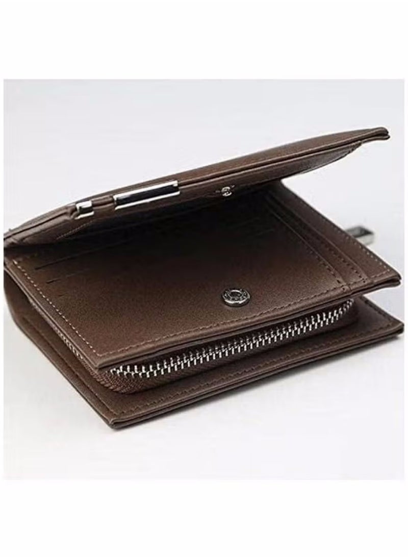 Wallet for Men Durable Bifold Mens Wallets with Window RFID Blocking Credit Card Holder Wallet with Zipper coin purse and 15 Card Slots, Brown, Wallet and Card Holder Dual Function,Small,Rfid Wallet