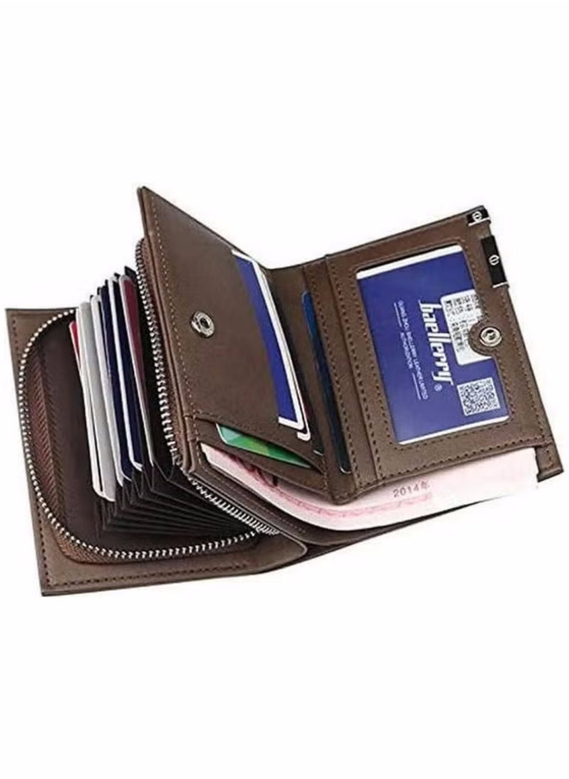 Wallet for Men Durable Bifold Mens Wallets with Window RFID Blocking Credit Card Holder Wallet with Zipper coin purse and 15 Card Slots, Brown, Wallet and Card Holder Dual Function,Small,Rfid Wallet