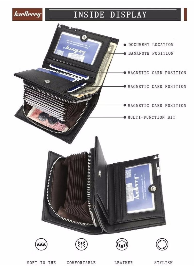 Wallet for Men Durable Bifold Mens Wallets with Window RFID Blocking Credit Card Holder Wallet with Zipper coin purse and 15 Card Slots, Brown, Wallet and Card Holder Dual Function,Small,Rfid Wallet