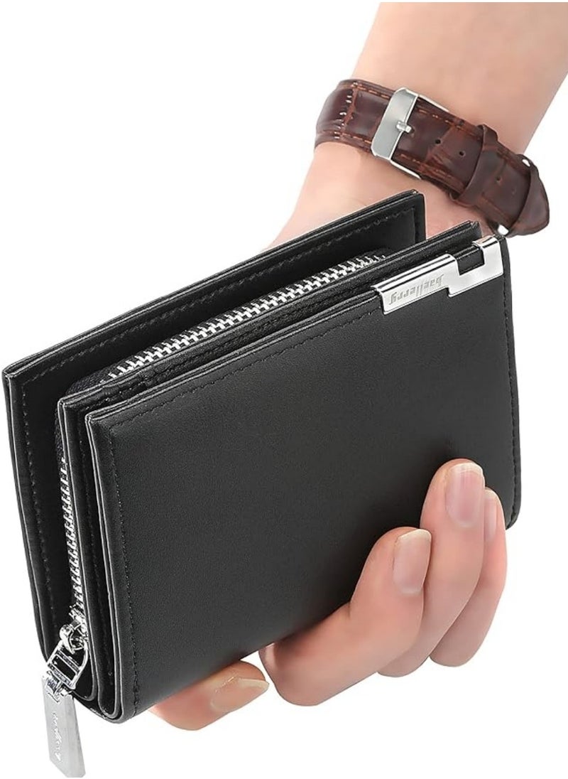 Wallet for Men Durable Bifold Mens Wallets with Window RFID Blocking Credit Card Holder Wallet with Zipper coin purse and 15 Card Slots, Black, Wallet and Card Holder Dual Function,Small,Rfid Wallet