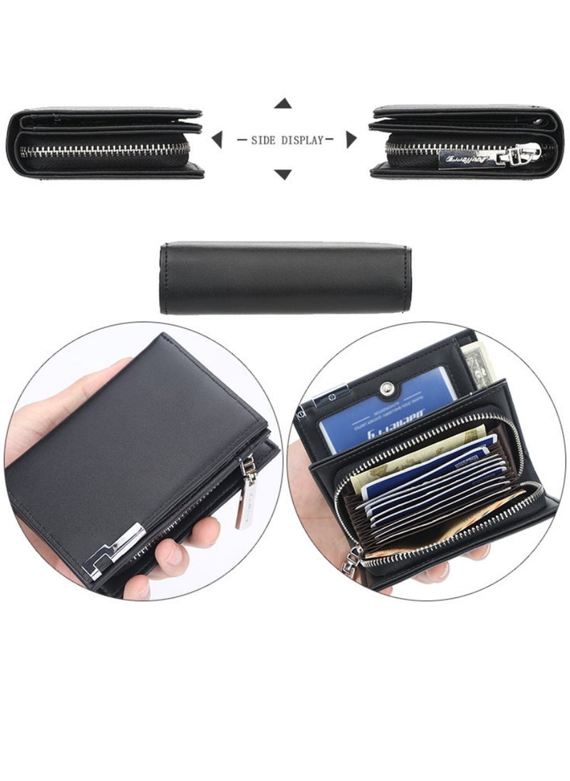 Wallet for Men Durable Bifold Mens Wallets with Window RFID Blocking Credit Card Holder Wallet with Zipper coin purse and 15 Card Slots, Black, Wallet and Card Holder Dual Function,Small,Rfid Wallet