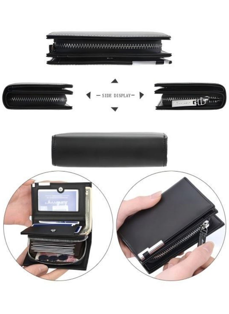 Wallet for Men Durable Bifold Mens Wallets with Window RFID Blocking Credit Card Holder Wallet with Zipper coin purse and 15 Card Slots, Black, Wallet and Card Holder Dual Function,Small,Rfid Wallet