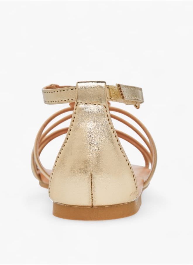 Girls Strappy Sandals With Hook And Loop Closure