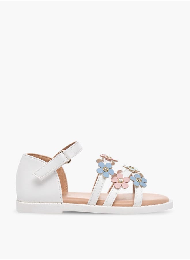 Girls Floral Accent Sandals With Hook And Loop Closure
