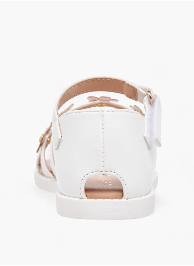 Girls Floral Accent Sandals With Hook And Loop Closure