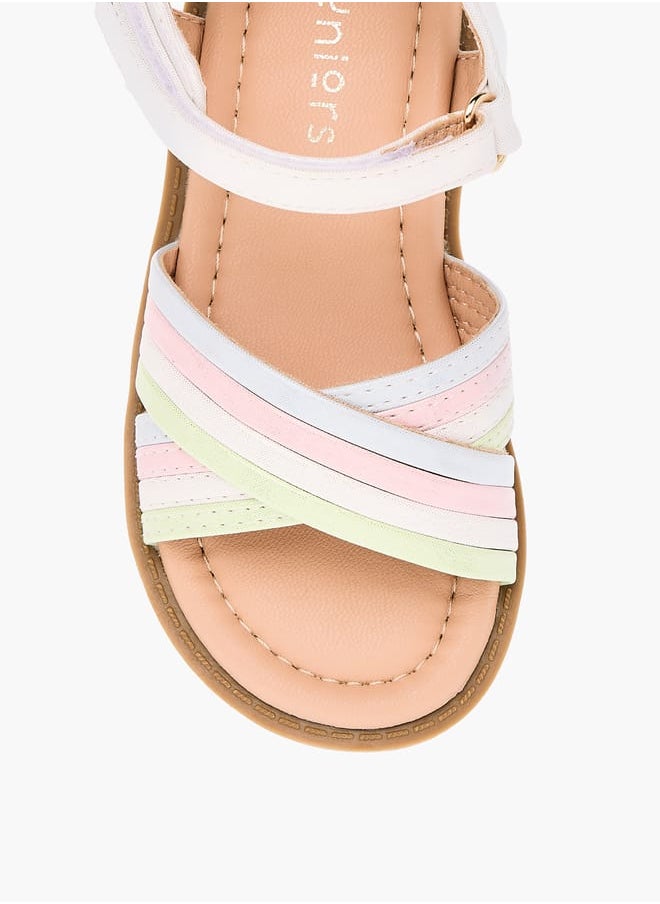 Girls Colourblock Cross Strap Sandals With Hook And Loop Closure