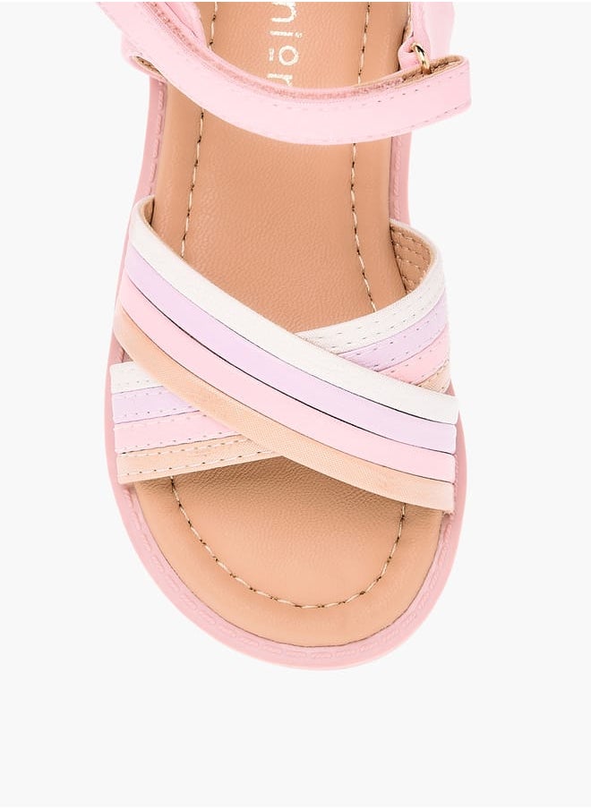 Girls Colourblock Cross Strap Sandals With Hook And Loop Closure