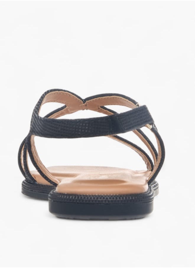 Girls Strappy Sandals With Hook And Loop Closure