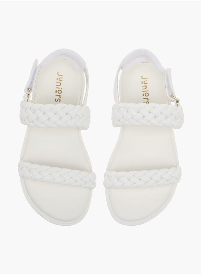 Girls Weave Detail Strap Sandals With Hook And Loop Closure