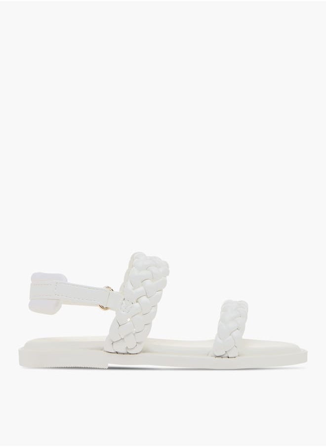 Girls Weave Detail Strap Sandals With Hook And Loop Closure