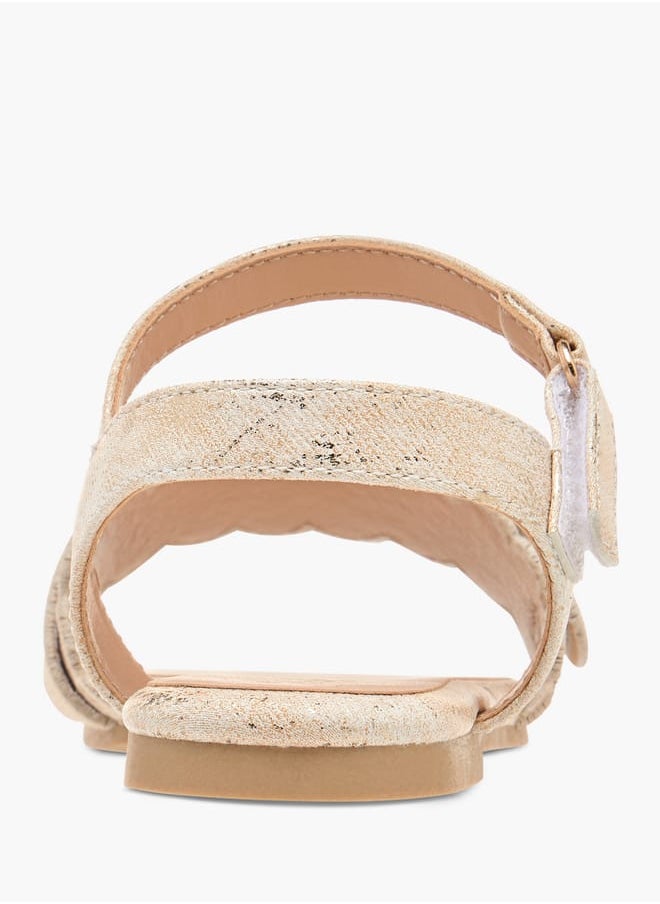Girls Textured Strap Sandals With Hook And Loop Closure