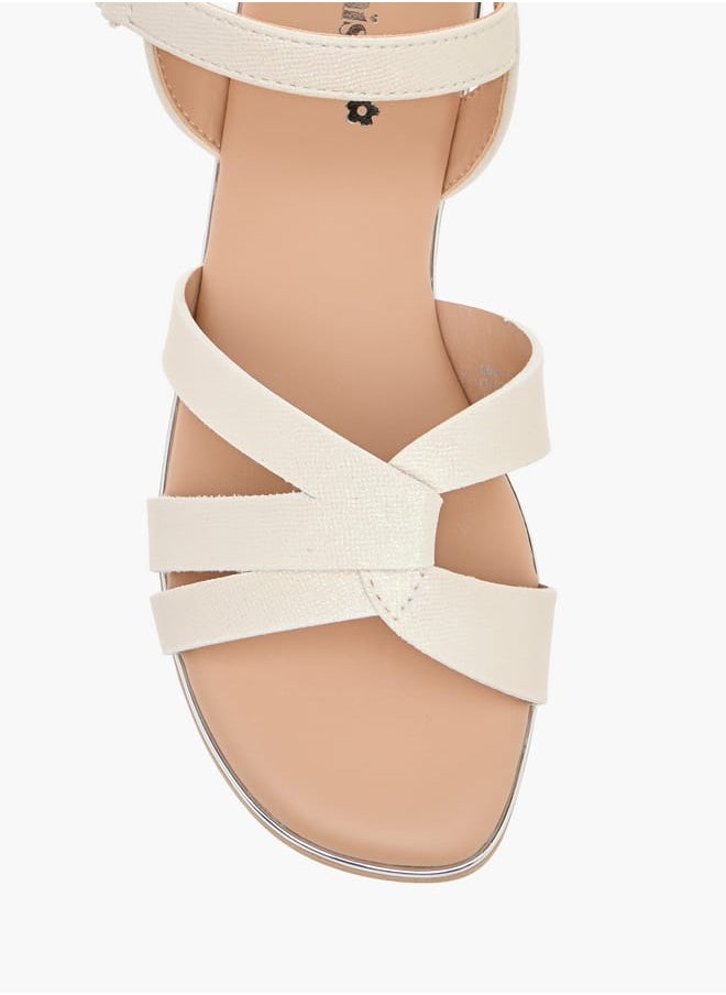 Girls Textured Cross Strap Sandals With Hook And Loop Closure