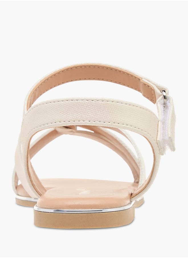 Girls Textured Cross Strap Sandals With Hook And Loop Closure