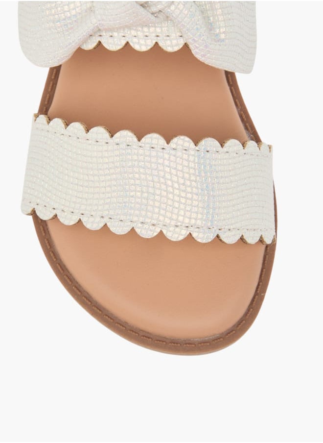 Girls Bow Applique Sandals With Hook And Loop Closure