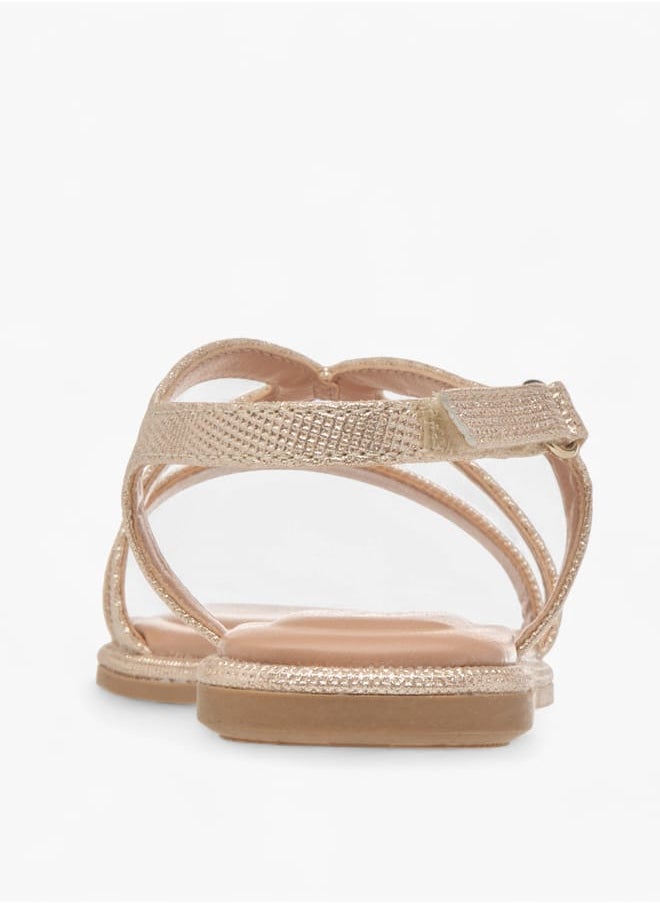Girls Strappy Sandals With Hook And Loop Closure
