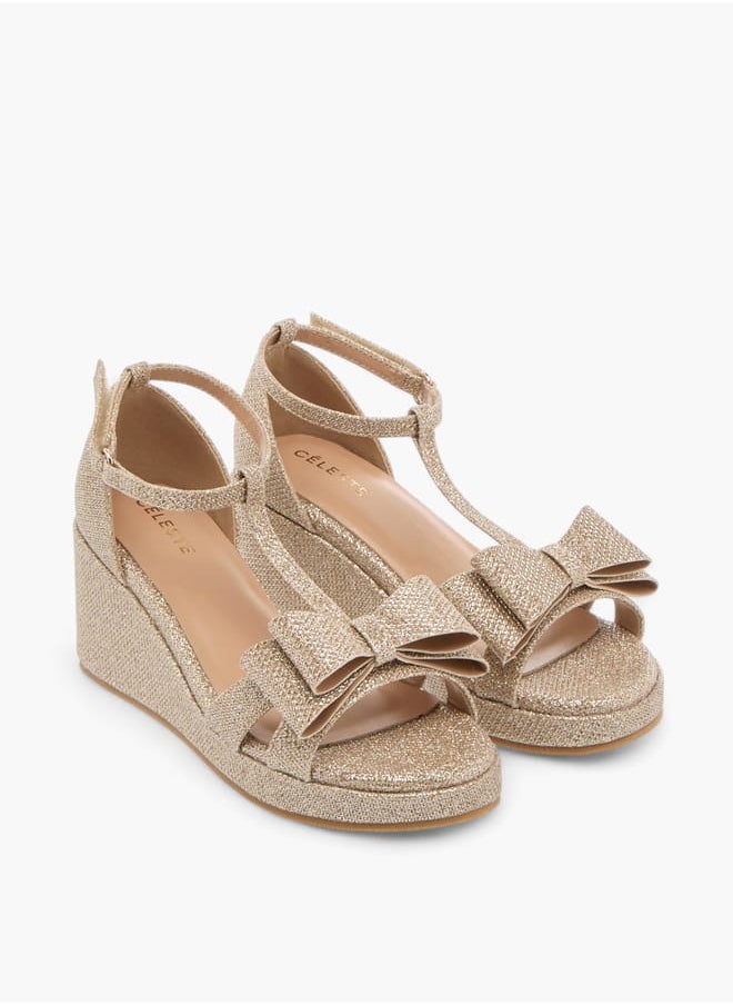 Girls Embellished Wedge Sandals With Hook And Loop Closure Ramadan Collection