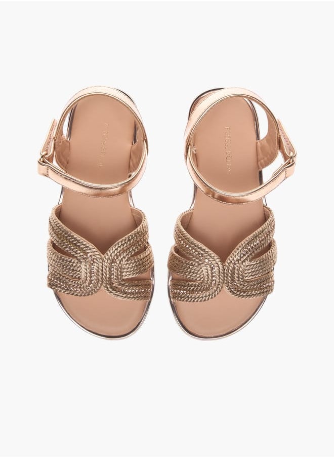 Girls Embellished Strap Sandals With Hook And Loop Closure Ramadan Collection