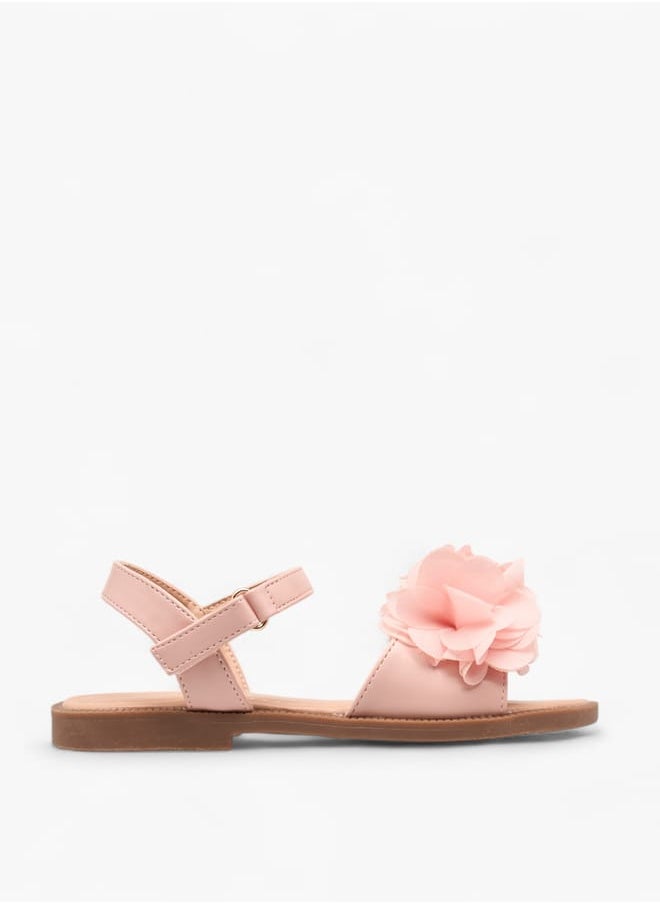 Girls Floral Accent Strap Sandals With Hook And Loop Closure Ramadan Collection