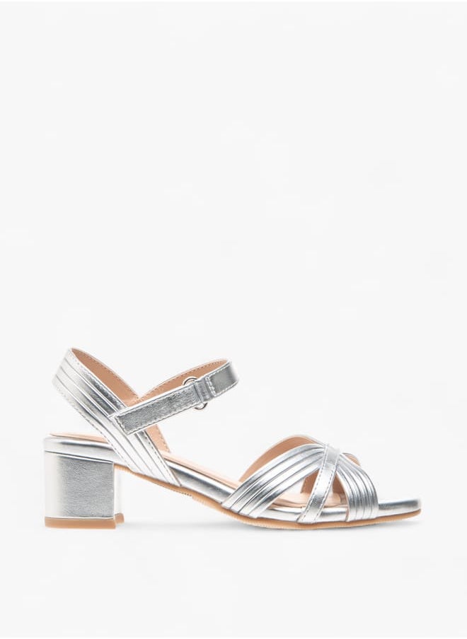 Girls Block Heeled Strappy Sandals With Hook And Loop Closure Ramadan Collection