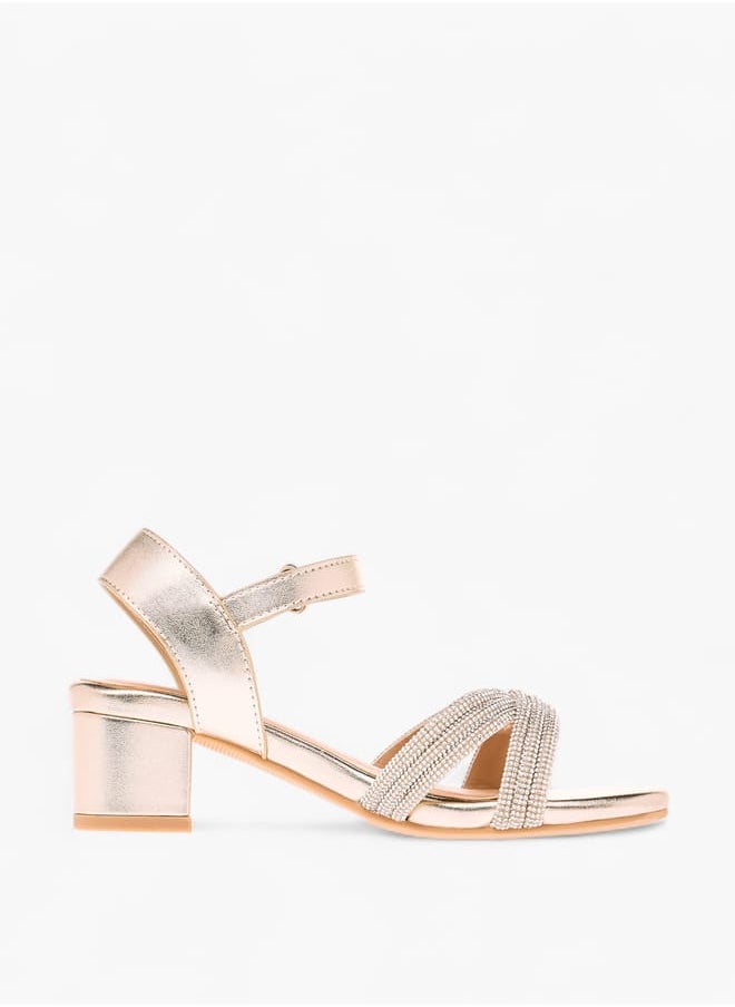 Girls Embellished Block Heeled Sandals With Hook And Loop Closure Ramadan Collection