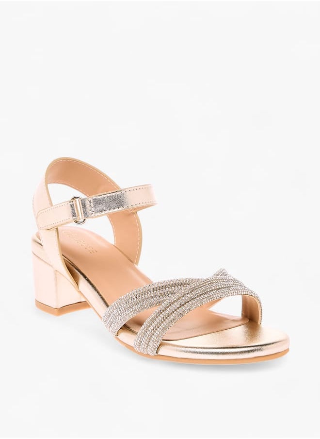 Girls Embellished Block Heeled Sandals With Hook And Loop Closure Ramadan Collection