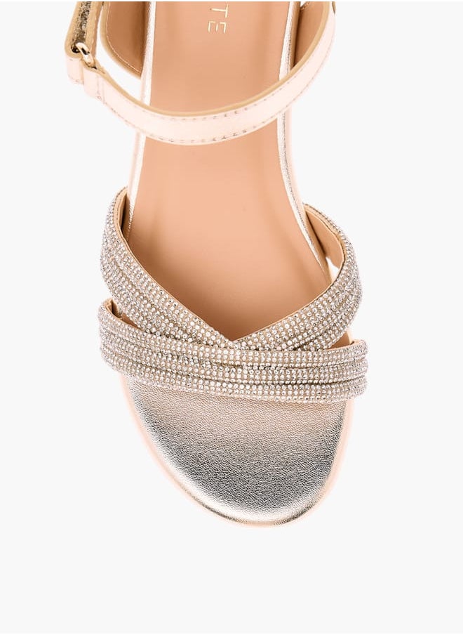 Girls Embellished Block Heeled Sandals With Hook And Loop Closure Ramadan Collection