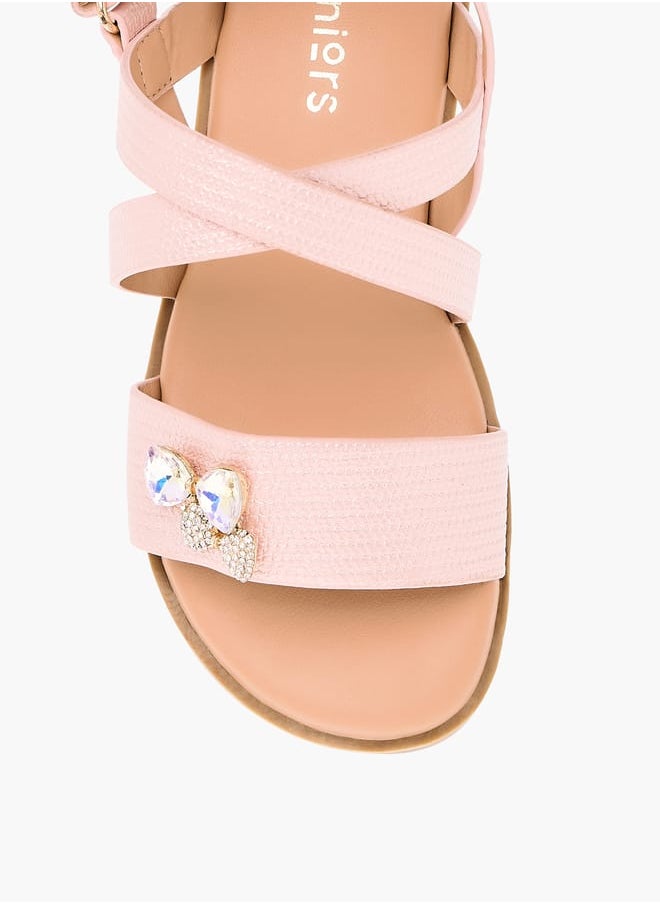 Girls Bow Embellished Sandals With Hook And Loop Closure