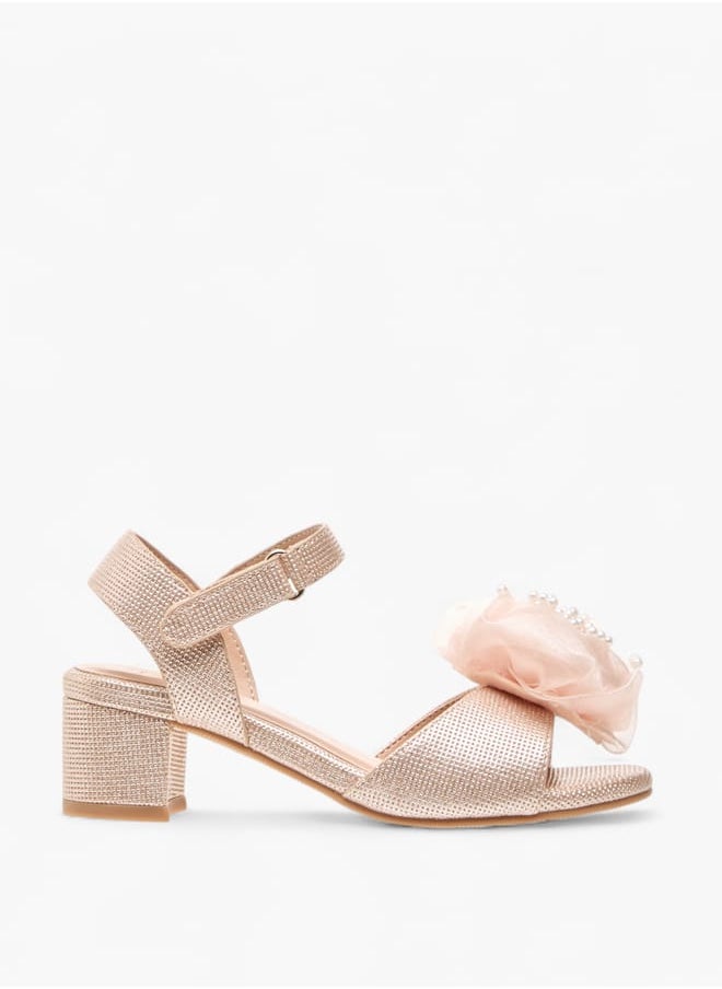Girls Floral Applique Block Heel Sandals With Hook And Loop Closure Ramadan Collection
