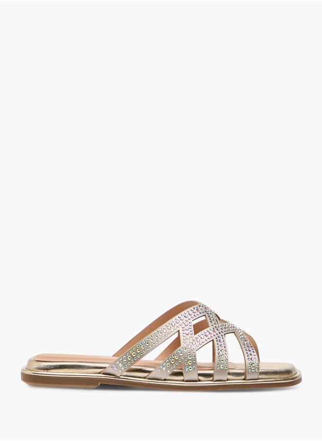 Girls' Diamante Embellished Slip-On Cross Strap Sandals Ramadan Collection